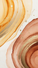 Abstract warm watercolor in golden sand, terracotta, and soft orange tones, decorated with golden foil accents
