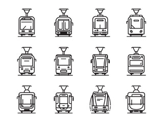 Tram clean outline drawing transport element
