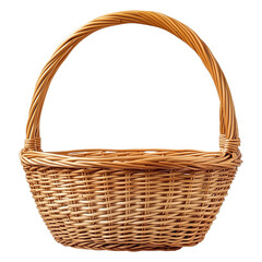 Woven Wicker Basket with Arched Handle, isolated on white background
