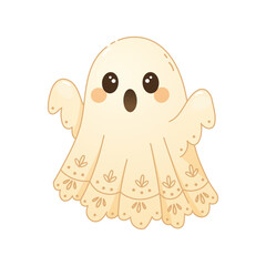 Cute cartoon ghost illustration with lace for Halloween theme