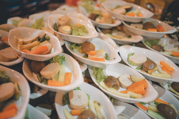Colorful vegetable and tofu appetizer platter