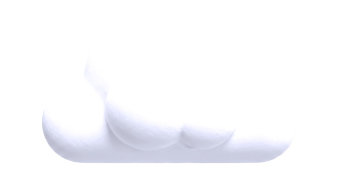 fluffy 3d cloud model dreamy, white, cartoonish, for animation and game design, isolated on transparent background