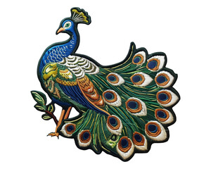 peacock embroidered patch badge cut out png on transparent background