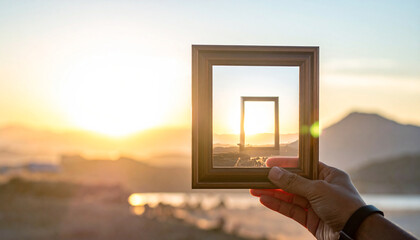 Framing the future with an infinite perspective of hope and opportunity during a golden sunset