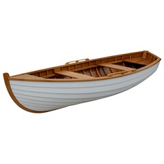 Classic Wooden Rowboat on White Background Nautical Vessel for Fishing or Recreation Elegant Craftsmanship and Design for Water Activities and Maritime Adventures