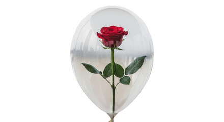 Obraz premium Delicate red rose encased in a clear transparent balloon with subtle greenery details