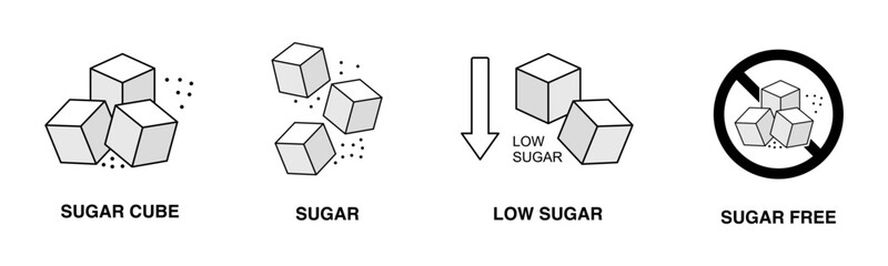 Set of Sugar Icons, Low Sugar and Sugar Free Labels Vector Illustration