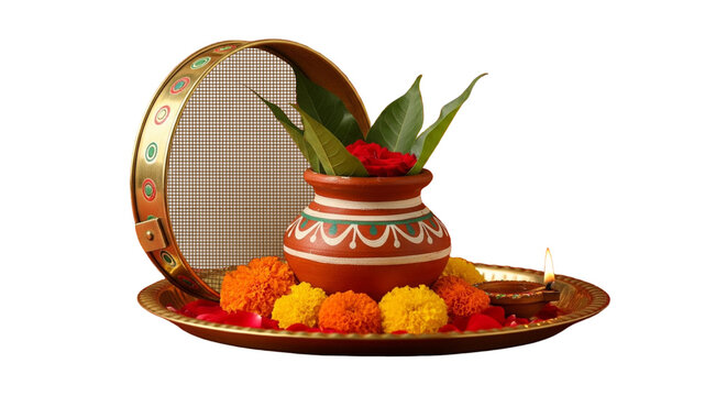 A Glimpse into the Karwa Chauth Tradition,Karwa Chauth Thali with Kalash