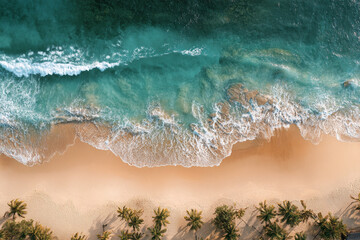 Aerial View of Tropical Beach with Turquoise Water and Golden Sand