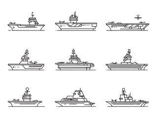 Aircraft carrier line art icon set