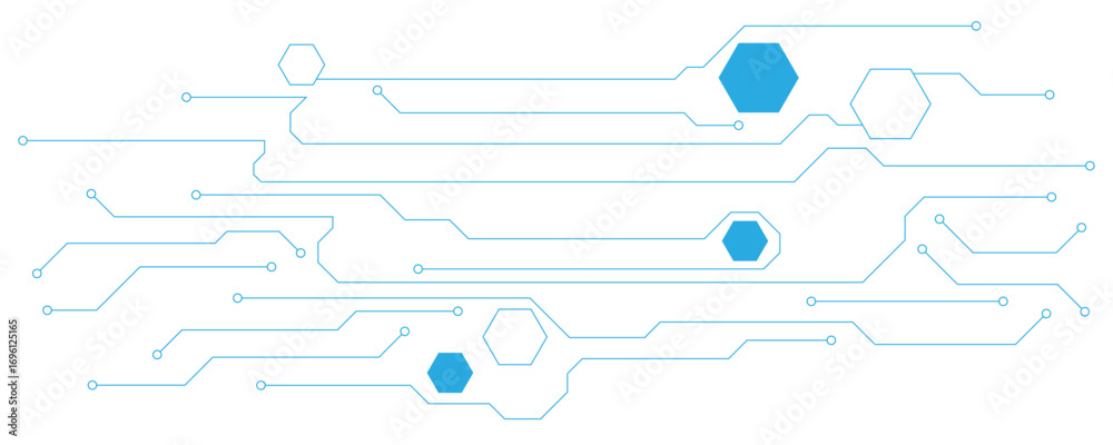 Wall mural abstract blue computer technology background with circuit board and hexagon tech.illustration for el