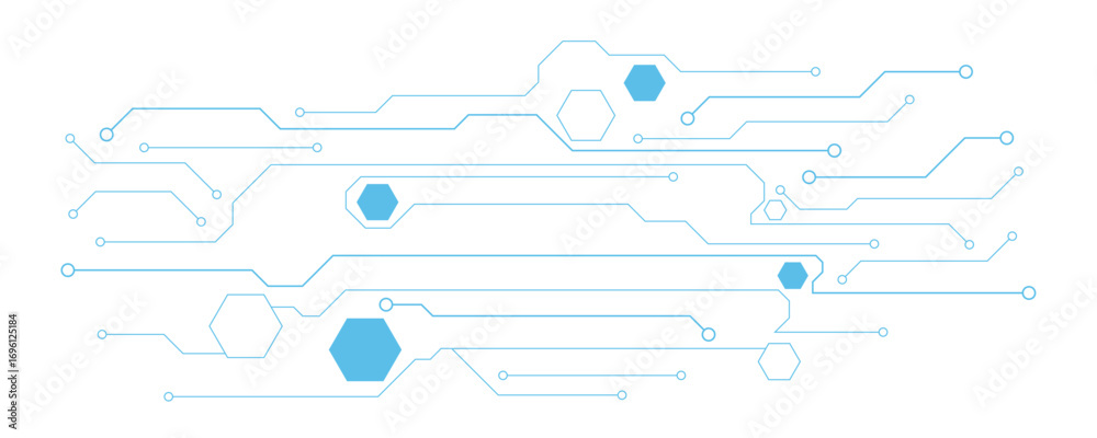 Wall mural abstract blue computer technology background with circuit board and hexagon tech.illustration for el