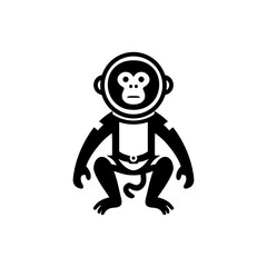 Black vector illustration of a monkey wearing a spacesuit and helmet