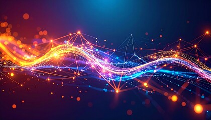 Obraz premium Beautiful Network connections visualized as flowing data streams vector style simple shapes 