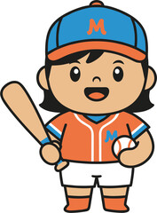 Cartoon Style Cute Girl Baseball Player Character Illustration Design