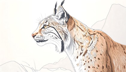 Profile view of a lynx.  Mountain backdrop