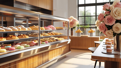 Coffee and pastries with roses