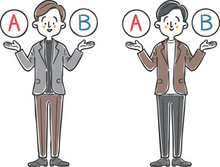 AとBの選択肢　ビジネスマン　全身　ベクター
