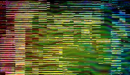 A multicolor screen display with chromatic aberation glitch and waveform effects abstract background