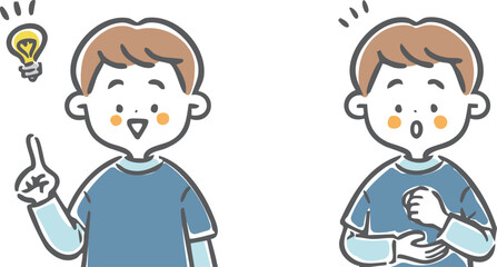 納得理解する男の子　上半身　ベクター
