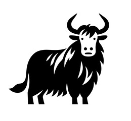 Simple design of black silhouette of yak in standing pose