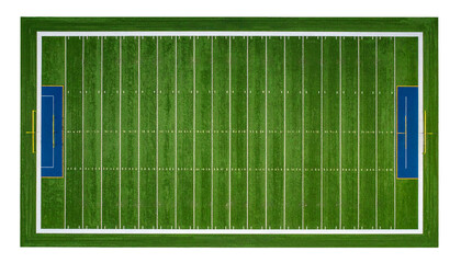 top view of american football grass field with white line isolated on white