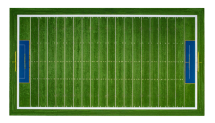top view of american football grass field with white line isolated on white