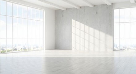 Minimalist Empty Room with Natural Light and Shadow Play