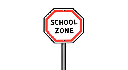 Cartoon School Zone Sign with Red Border and Black Text