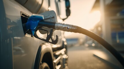 Driver Refueling Modern Truck at Gas Station