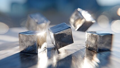Shiny metallic cubes in motion