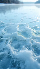 Obraz premium Frozen lake surface with natural ice cracks