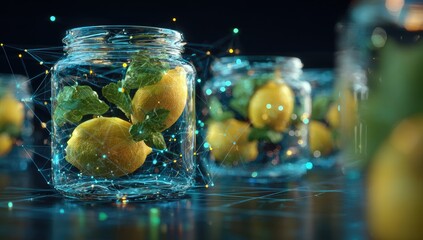 Lemons in jars, digital network