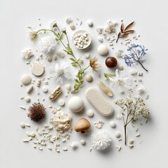 White & muted health supplement arrangement