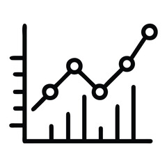 A simple black and white line graph with data points and an underlying bar chart, illustrating growth or progress.
