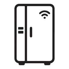 A minimalist line art icon representing a sleek, modern refrigerator with a Wi-Fi symbol indicating smart connectivity.