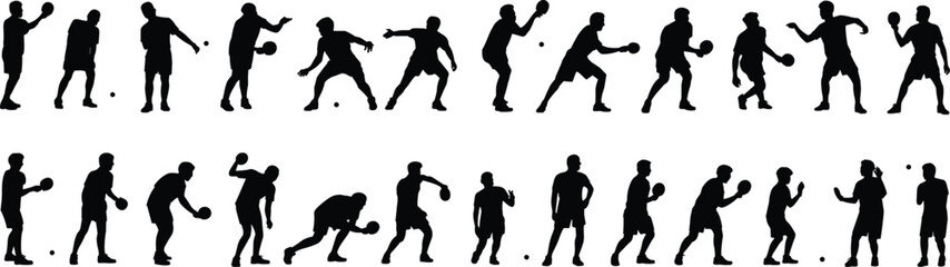 Vector Silhouette Collection of Table Tennis Players in Various Action Poses Isolated on White Background for Sports and Motion Concepts