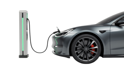 Sleek electric car charging at modern charging station design