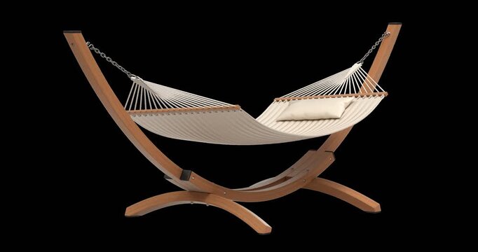 Animated hammock swing on wooden stand - 3D animation seamlessly loopable isolated on transparent background
