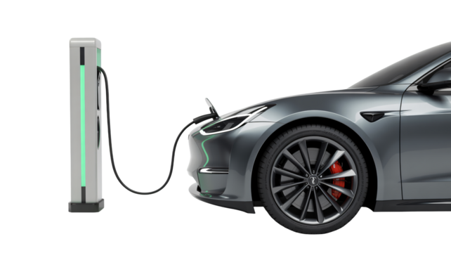 Sleek electric car charging at modern charging station design