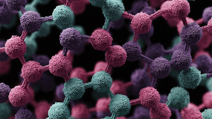 Abstract, colorful molecular structure. Scientific visualization for medicine, research or technology. Conceptual image of connection, network and data.