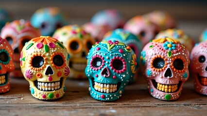 Colorful sugar skulls for day of the dead celebration