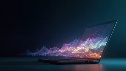 Laptop displaying abstract data