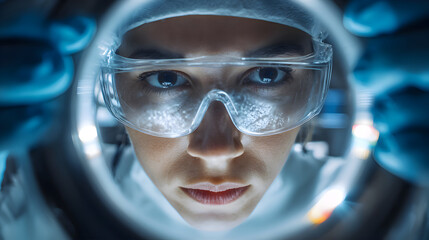 Focused Scientist in Lab Close-up Intense Research.