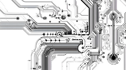 Intricate Black and White Circuit Board Design with Geometric Precision.