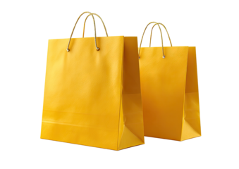 Two bright yellow shopping bags, angled, with handles