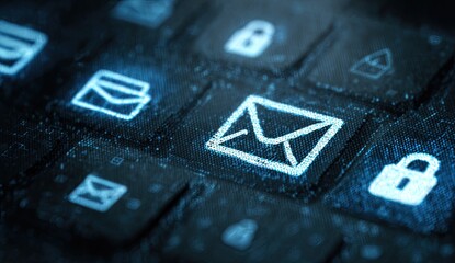 Close-up of a keyboard with email and security icons