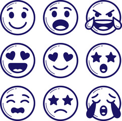 Collection of Expressive Emoji Icons with Different Emotions and Feelings