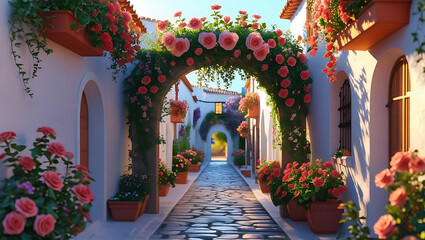 Tropical valley road with palm trees