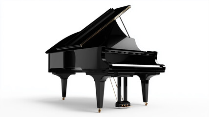 Black grand piano with transparent background